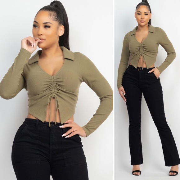 🆕ALESIA ruched top in olive - Picture 3 of 7